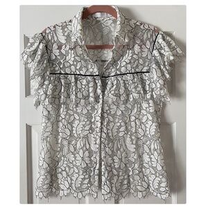 ANNE FONTAINE LACE RUFFLE COLLARED BUTTON DOWN BLOUSE
